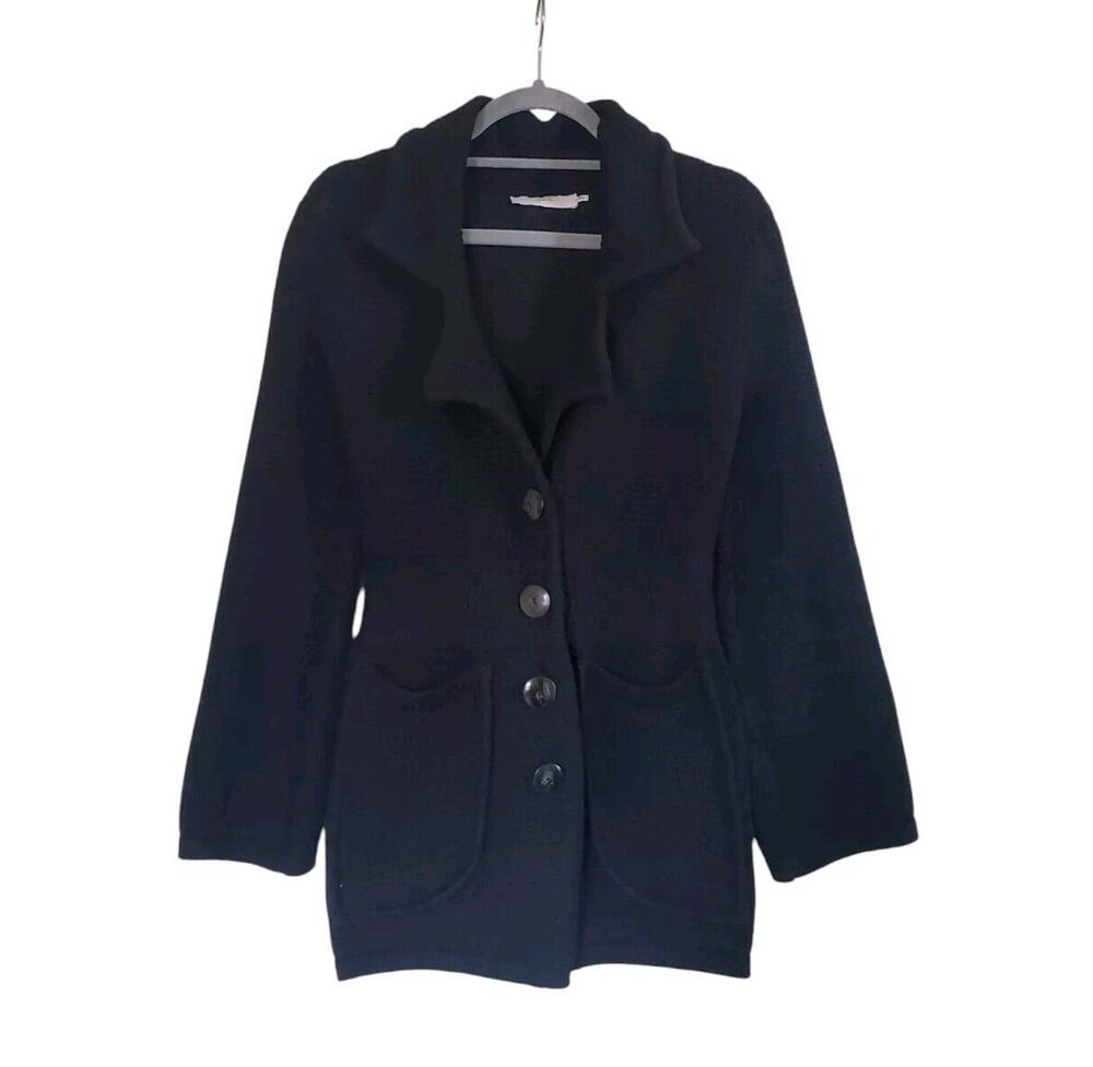 Goat Jane Atelier 100% Merino Black Chunky Knit Sweater Cardigan, Size Small
